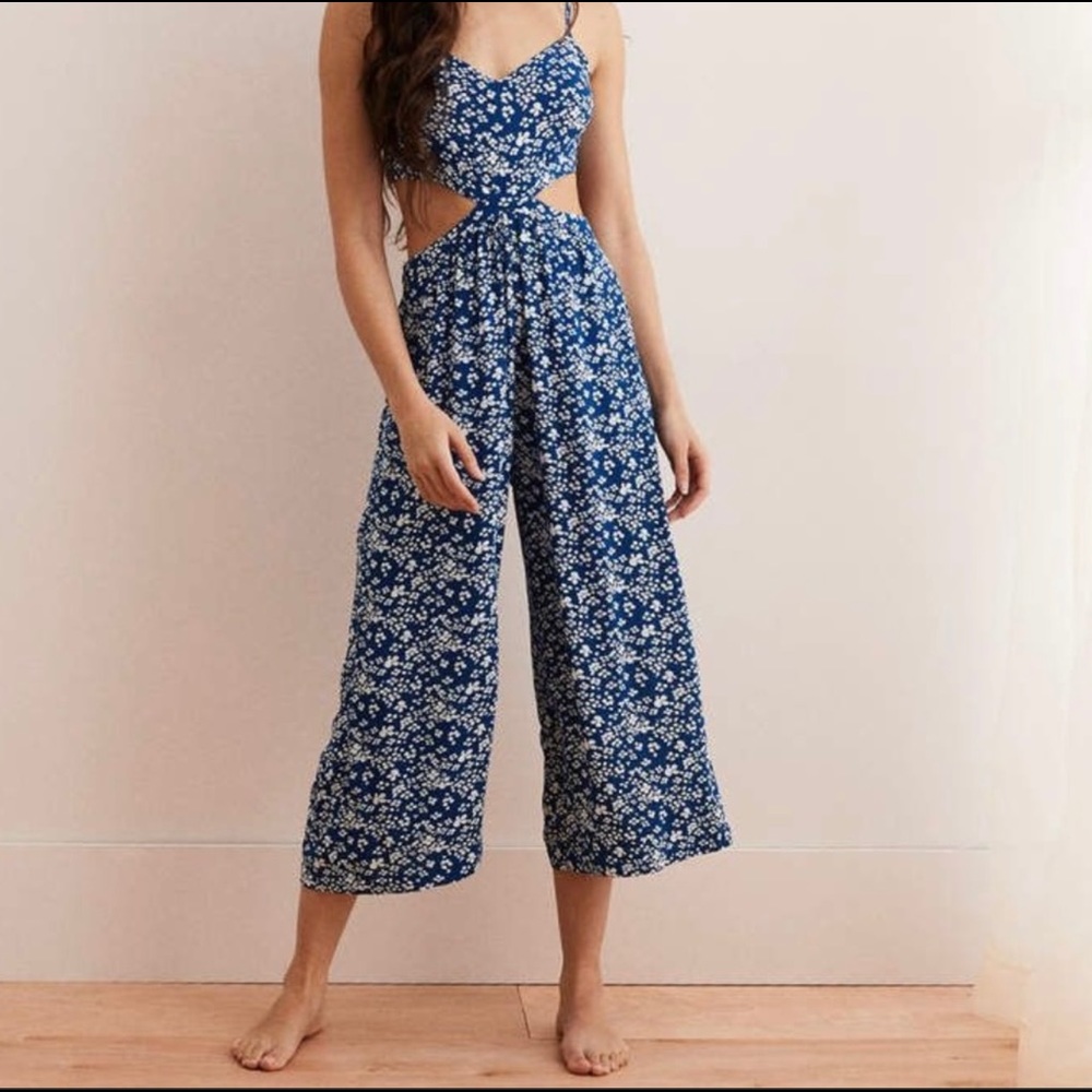 Aerie Blue Floral Jumpsuit
